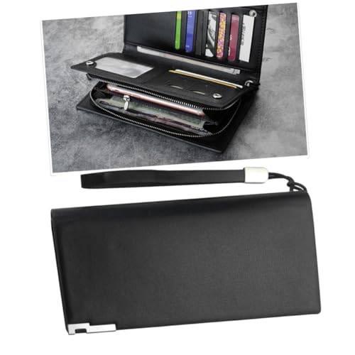 Long Capacity Wallet for Men Zippered Purse for Phones and Cards Durable Black Design for Business and Travel Use2