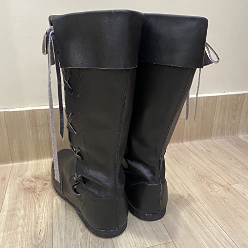 Image of AnNafi Medieval Leather Boots | Men's Renaissance Viking Pirate Boots | Black / Brown, Size 8-12, Lace-Up, Formal, Casual, Cosplay, SCA LARP Riding Costume