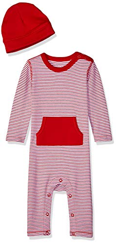 Moon and Back Baby Organic Long-Sleeve One-Piece Pocket Coverall with Cap Set, Red Cranberry, 0-3 Months