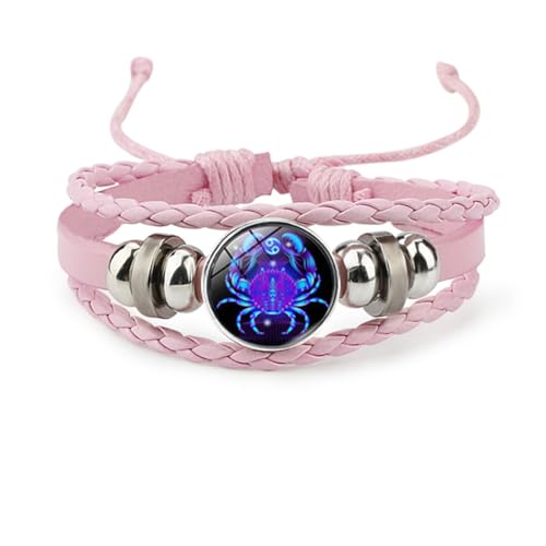 Image of Pink Pink Twelve zodiac spirit bracelet adjustable Twelve zodiac leather bracelet jewelry accessories for zodiac enthusiasts
