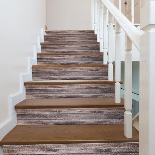 QUARKZMAN Selbstklebend Treppenaufkleber 14Stk Abziehen und Aufkleben Vinyl Treppe Aufkleber für Treppenstufen Zuhause Badezimmer Boden Dekoration Wood