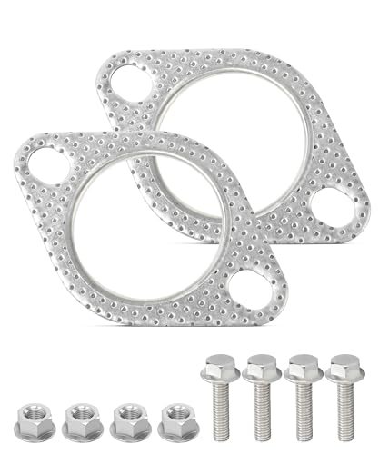 UNLRAE 2PCS Exhaust Gasket,Car Accessories Exhaust Flange Gasket,2-Bolt High Temp Catalytic Converter Gaskets for Cars,Trucks,Automotive Replacement Muffler Gaskets,Replaces #120-06310-0002 (2.5in)
