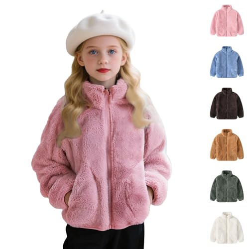 Girls Zip Up Sherpa Fleece Jacket Trendy Cute Zip-Up Sweatshirt