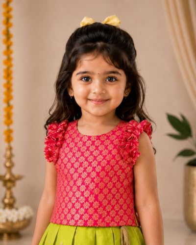 Image of Stanwells Kids Maroon & Yellow Combo Baby Girls Silk Lehenga Choli | Traditional Party Perfect & Festive Dress | Ethnic Outfit for Your Little Princess (6 Months-7 Years)