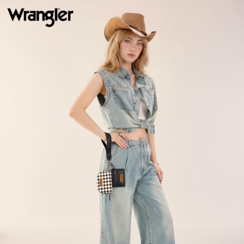Image of Wrangler KeyChain Wallet Checkered Wristlet Wallets for Women Western Dual Pouch Wristlet Credit Card Holder Wallet