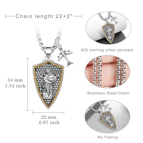 St. Joseph of Cupertino Necklace 925 Sterling Silver, Airplane Pendant Catholic Necklace, St Joseph of Cupertino Airplane Necklace for Men Travelers Pilots4