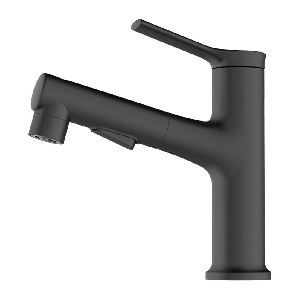 ZYCHSJXA Copper Pull-Out Hot and Cold Basin Mode Stretchable Shampoo Bathroom Faucet (Black)