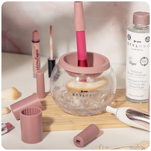 StylPro ?Geschenkset Kit?Elektrischer Make-up-Pinselreiniger und Trocknermaschine mit 8 Pinselkragen, Pinselreiniger - Schneller automatischer Spinning Pinselreiniger mit hitzebeständiger Schale