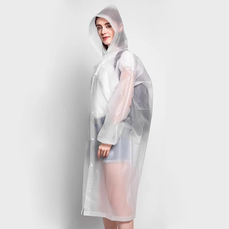 ZLXFT Unisex Esőponcsó Kapucnival - Vízálló Átlátszó Esőkabát Túrázáshoz, Kerékpározáshoz, Kempingezéshez és Utazáshoz, Fehér