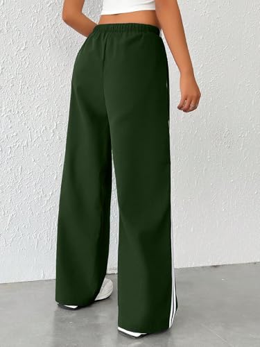 Image of SAKHWALA Women Track Pant | Women's Wide Leg Track Pants High Waist Drawstring Sweatpants with Side Stripes, Casual Loose Fit Lounge Joggers, Dark Grey