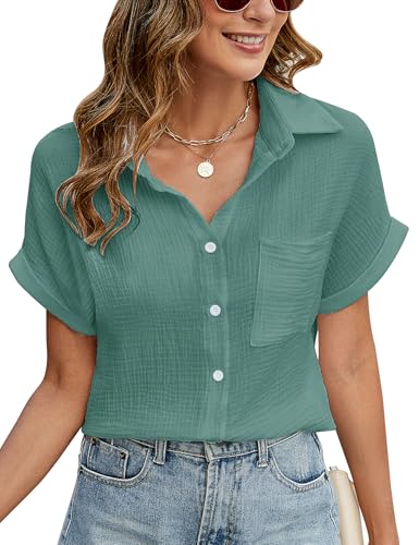 PASUDA Bluse Damen Sommer Elegant V-Ausschnitt Button-Down Blusen...