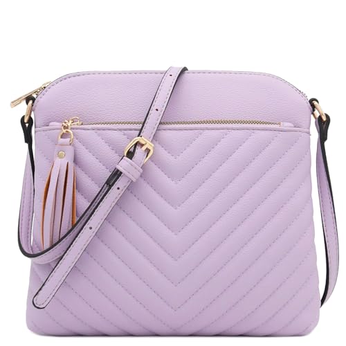 Image of FashionPuzzle Chevron Quilted Medium Crossbody Bag with Tassel Accent