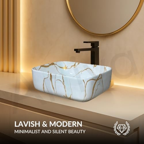 Image of Artiva Ceramic Wash Basin /Tabletop Washbasin For Bathroom,12 inchx16 inch /Small Countetop Bathroom Basin /Table Top Basin For Home,Office,Hotel /Rectangle Glossy Sink (Porto-White,12x16 Inch)