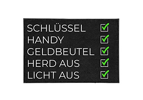 TASSENTICKER - Fußmatte mit Spruch - Checkliste - Schlüssel - Handy - Geld - Herd - Licht -...