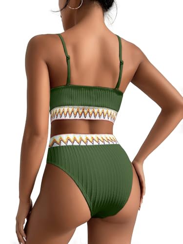 Image of Lilosy High Waisted Tummy Control Ribbed Bikini Crop Top Brazilian Swimsuit Set 2 Piece