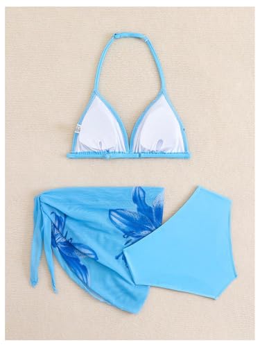 Image of SHENHE Girl's 3 Piece Swimsuits Cute Halter Triangle Bikini Bathing Suit with Beach Cover Up