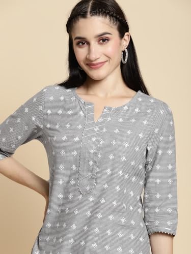 Image of rangita Women's Cotton Straight Fit Straight Light Knee Length Printed Kurti | Kurta