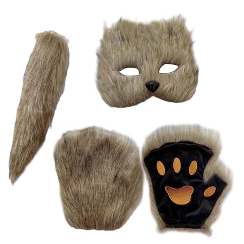 Masque facial pour bal masqué avec queue et gants assortis