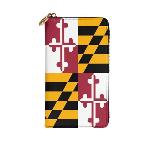 Maryland Flag Leather Hand Wallet for Women Long Zipper Clutch Purse for Cash Cards Coin2