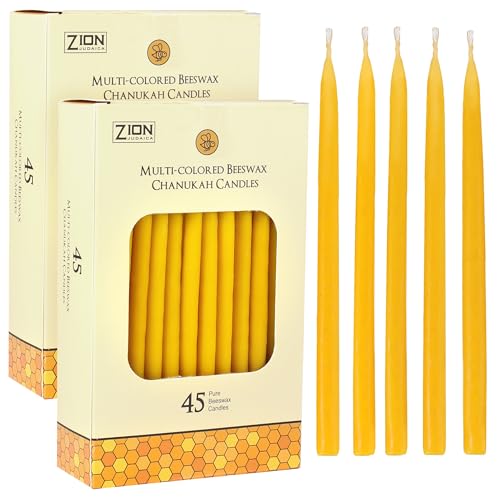 2 Pack Quality Natural Beeswax Hanukkah Candles Set of 45 Standard Size Chanukah Candles 5.75" Tall Premium Bee Wax Chanukkah Candles Fits Standard Menorahs by Zion Judaica