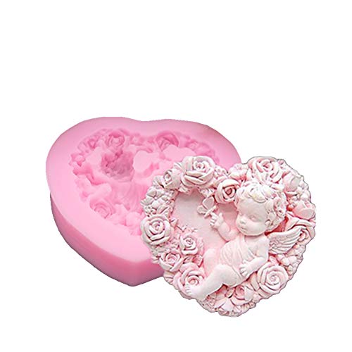 Heart-Shaped Cupid Angel Baby Silicone Resin Mold, Soap Making Mold Rose Flower Fondant Molds 3D Handmade Diy Craft Mould For Soap,Jelly Sugar,Chocolate, Candy,Cake Topper Decoration #TOP5