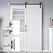 COSHOMER 32in x 80in MDF Sliding Barn Door with 6ft Barn Door Hardware Kit & Handle, Pre-Drilled Holes Easy Assembly -Covered with Water-Proof PVC Surface, White, H-Frame