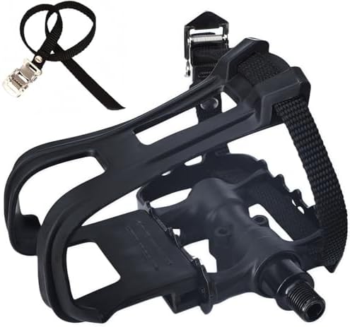 YBEKI Professional Bike Pedals with Adjustable Toe Clips & Straps | Dual Sealed Bearings for 360° Smooth Ride | Lightweight Alloy-Composite Pedals for Spin, Peloton, Schwinn, Road & Mountain Bikes