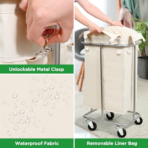 Cesta de lavandería con ruedas y bolsa de 100L en color beige 5