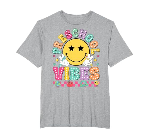 Preschool Vibes Smile Face Back to School Kinder Girls Kids T-Shirt, Men's Big and Tall, Heather Grey, 2X Tall