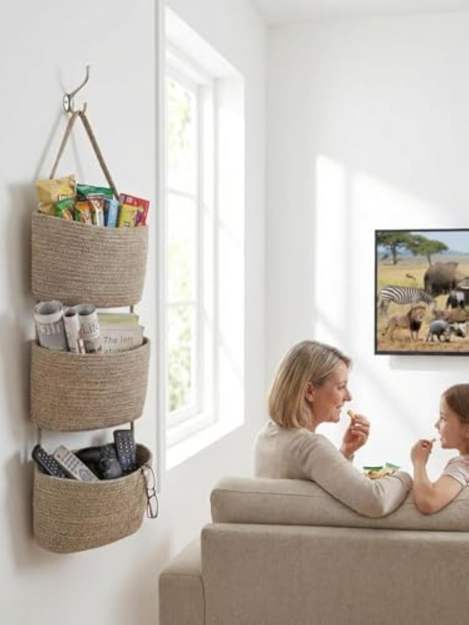 3-Tier Wall Hanging Storage Baskets, Cotton Rope