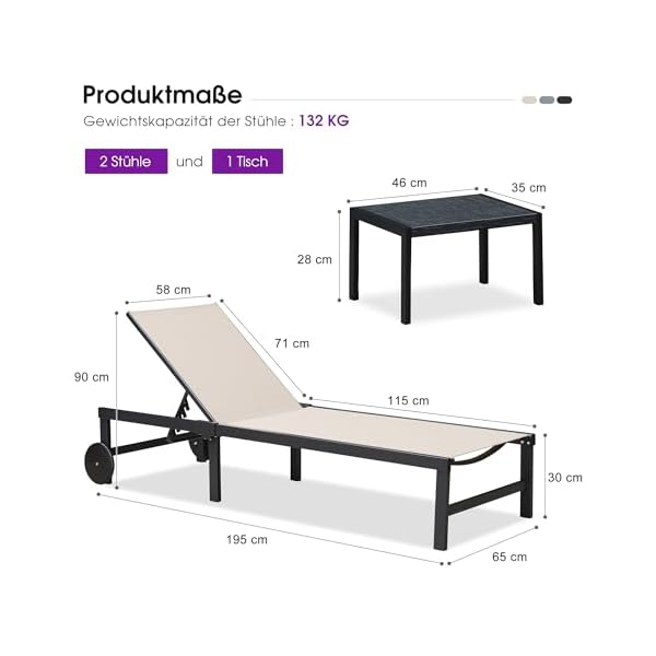 PURPLE LEAF Sonnenliegen 2er-Set mit Beistelltisch Beige