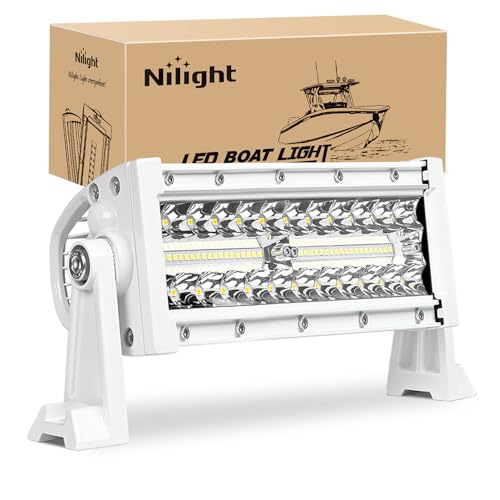 Image of Nilight Marine LED Light Bar Navigation Lights 9.5 Inch White Spot Flood Combo Ponton Boat Deck Dock Lighting for Night Fishing T-top Stern Yacht Port Sailboat Trucks Tractors