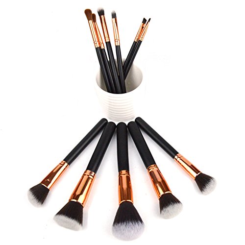 LiLi Beauty 11-Piece Synthetic Kabuki Makeup Brush Set, Rose Gold