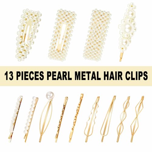 13 Piezas Pinzas de Pelo Minimalistas con Perlas y Metal Dorado miniatura 2