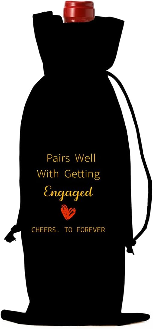 Black Engaged Wine Bag Engagement Gifts for Women Men Bride Couples Future Mrs Newlywed Engaged Wedding Bridal Shower Wedding Party Decorations Wine Bottle Bags