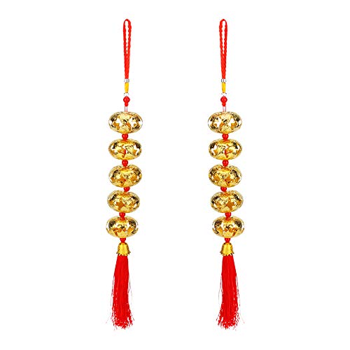 Chinese New Year Hanging Decorations LINGSFIRE 2 Pack Chinese Lanterns Decorative with Bells & Tassel Pendant Spring Festival Bell Chimes Hanging Ornament for Home/Garden/Party/Festival Decoration