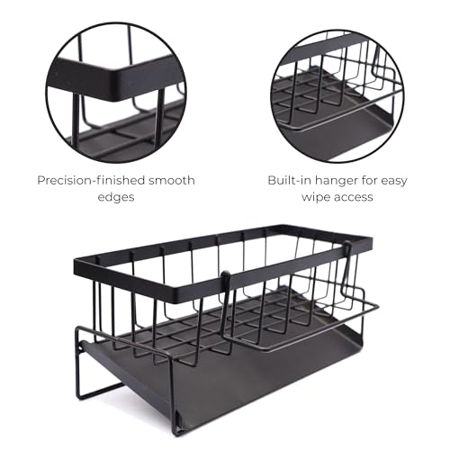 Image of Metal Sponge Holder for Kitchen Sink - Auto-Draining Sink Organizer Caddy with Soap Tray, Dish Brush & Towel-Bar Holder, Kitchen Storage Rack (MATTE BLACK)