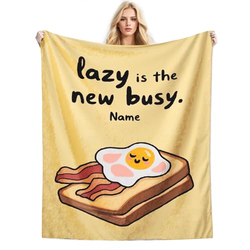 怠け心が新しい忙しさプリントのフランネルブランケット 厚手 軽量 膝掛け 柔らかく肌触り 暖かい 102x76cm