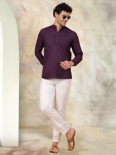 Image of Jompers Men's Cotton Regular Fit Solid Short Kurta