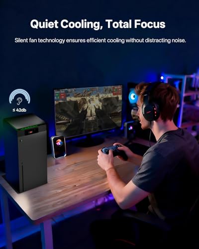 Image of DEPGI Cooling Fan for Xbox Series x, Featuring Automatic Fan Speed Adjustment Based on Temperature, LED Display Screen, Low Noise, Easy Installation, 3 speeds, with RGB LED