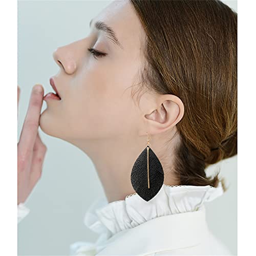 Handmade Bohemian Lightweight Soft Leather Leaf Dangle Drop Earrings Minimalist Fashion Fringe Chain Feather Hook Earrings for Women Girls4