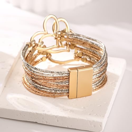 Image of Fesciory Leather Wrap Bracelets for Women, Boho Leopard Multi-Layer Crystal Beads Cuff Bracelet Jewelry