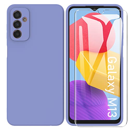 ARRYNN Funda Samsung Galaxy M13 4G con Cristal Templado Protector de Pantalla,Rosadp Ultra Slim Protectora Funda de Silicona Líquida Suave Case Cover para Samsung Galaxy M13 4G - Púrpura2 Cover