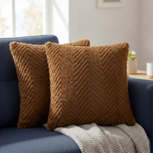 Image of Wakefit Designer Cushion Cover | 16x16 inch | Plush Fur Feel | Velvet Fabric | Machine Washable | Pack of 2 | Fur Brown
