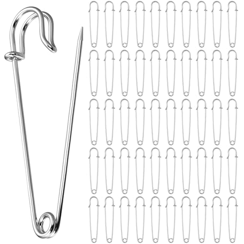 50 PcsImperdibles Grandes, Imperdibles de Seguridad, Imperdibles Broches Metálicos para DIY Manualidades Costura Bricolaje Ropa colchones Faldas escocesas (Plateado, 1,8 x 75 mm)