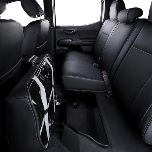 Image of Fit Tacoma Car Seat Covers for Toyota Tacoma 2016-2023 - Upgraded Premium Waterproof & Breathable Leather, Airbag Compatible, All-Weather Seat Cushion Protector (Full Set, Black)