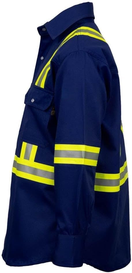 Men’s Flame Resistant Work Shirt, Fire Retardant Cotton, Long Sleeve, Reflective Trim, Workwear Safety Shirt, 3X-Large