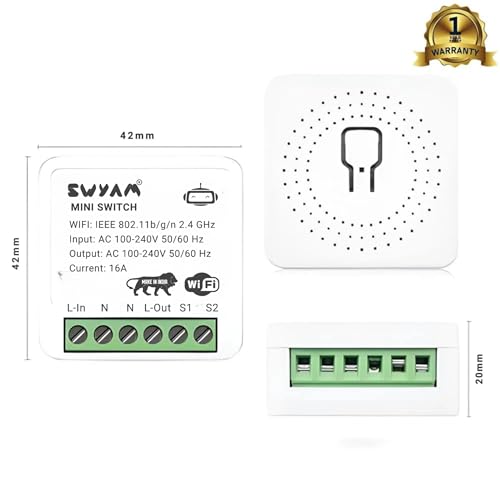 Image of Mini 2-Way WiFi Smart Switch, Made In India (1 Year Warranty), Electrical Safety, No Hub Required, Supports Alexa & Google, 16A Load