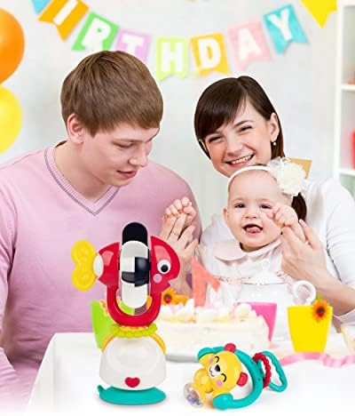 Vanmor 2 Pcs Baby High Chair Activity Toys with Suction Cup, 2 in 1 Baby Rattle Toy with Rattle Spinner, Sensory Toys for Toddlers 6+ Months, Montessori Baby Gifts for Boys Girls