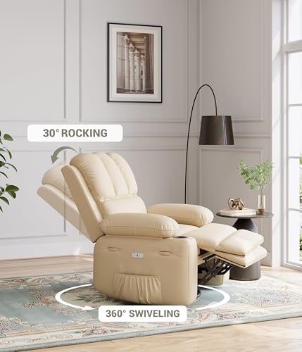 Sillón cuero reclinable beige cómodo miniatura 6